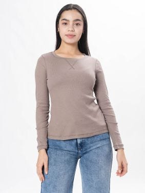Camiseta Rib Escote Cruz Manga Larga