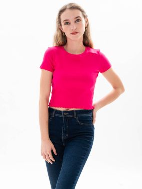 Camiseta Crop Rib Manga Corta