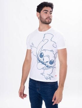 Camiseta Stitch Disney Blanco Stitch Feliz