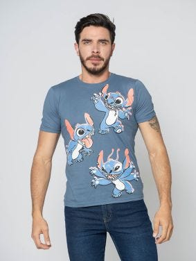 Camiseta Stitch Disney Azul Stitch Enojado