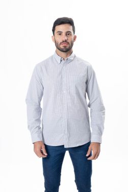 Camisa Classic Fit Blanco Cuadros Negros