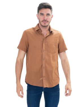 Camisa Regular Fit Manga Corta Cafe