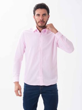 Camisa Regular Fit Manga Larga Blanco Rayas Rosada