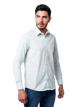 Camisa Regular Fit Manga Larga Verde Lineas Con Blanco