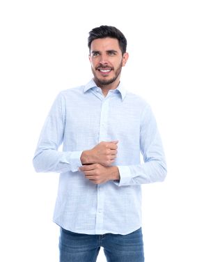 Camisa Regular Fit Manga Larga Celeste