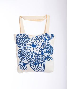 Bolso Estampado Unisex Crudo Flores Azules