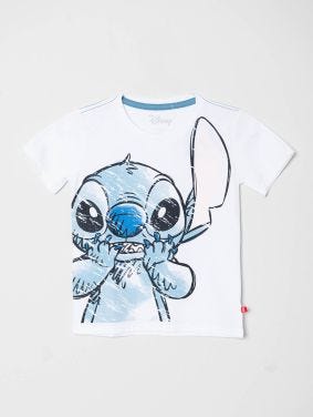 Camiseta Estampada (Disney) Kids Blanco Stitch Nervioso